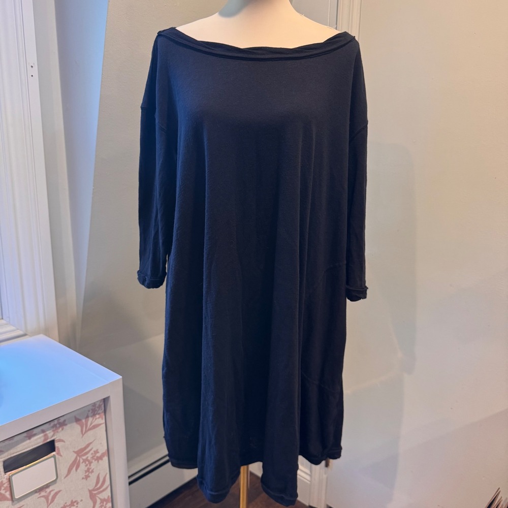 Free People Black FP Beach Oversized Tunic Dress Long Sleeve Cotton | Size L